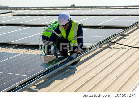 Professional engineer technician with safety helmet checking system 104507274