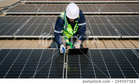 Professional engineer technician with safety helmet checking system Professional engineer technician with safety helmet checking system 104507383