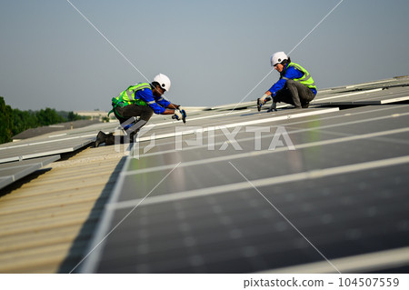 Professional engineer technician with safety helmet checking system 104507559