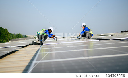 Professional engineer technician with safety helmet checking system 104507658