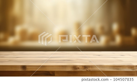 The empty wooden table top with blur background of empty room . Exuberant. 104507835