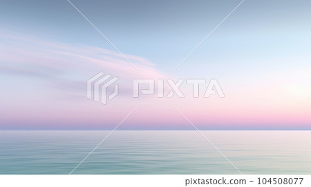 Clear blue sky sunset with horizon on calm ocean seascape background.Picturesque 104508077