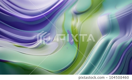 The close up of a glossy liquid surface abstract in lavender, mint green, and olive green colors with a soft focus. Exuberant 3D illustration. The close up of a glossy liquid surface abstract in lavender, mint green, and olive green colors with a soft focus. Exuberant 3D illustration. 104508460
