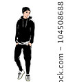 Men walking in top and bottom sweatshirts 104508688