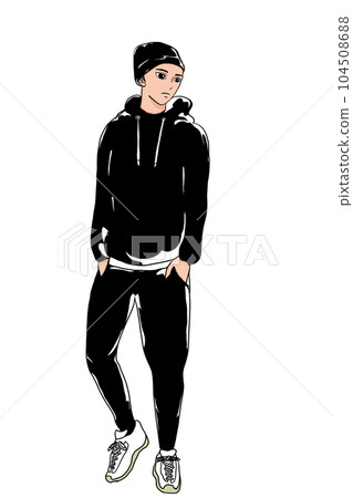 Men walking in top and bottom sweatshirts Men walking in top and bottom sweatshirts 104508688