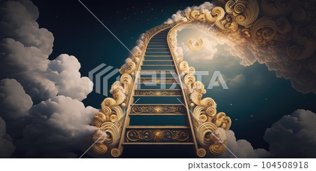 Majestic afterlife heaven gate decorated with ornate gold design 104508918