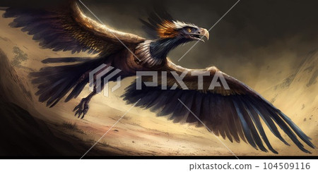 Flying imaginative creature or dinosaur fly in the sky. 104509116