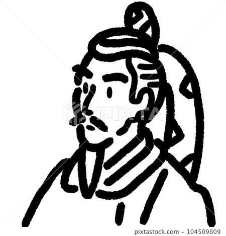 歷史人物仁德天皇簡單白描上半身單色插畫漫畫_黑白 104509809