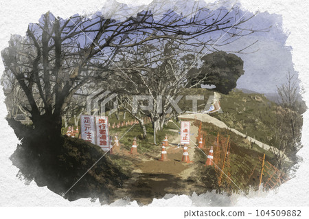 水彩畫風格的月山古墳倒塌修復工程岡山縣岡山市 水彩畫風格的月山古墳倒塌修復工程岡山縣岡山市 104509882