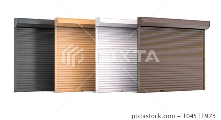 Window roller shutters of different colors isolated on white background. 104511973