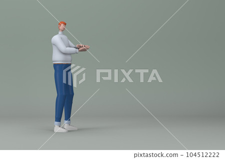 Man in casual clothes making gestures while talking. 3D rendering of a cartoon character Man in casual clothes making gestures while talking. 3D rendering of a cartoon character 104512222