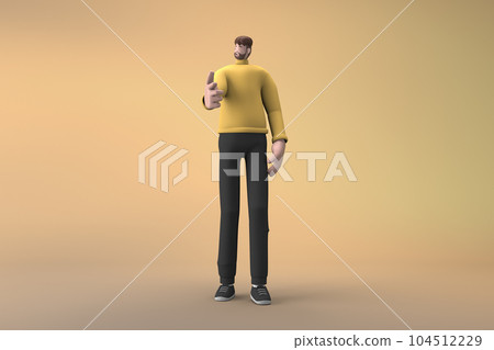 Man in casual clothes making gestures while talking. 3D rendering of a cartoon character Man in casual clothes making gestures while talking. 3D rendering of a cartoon character 104512229