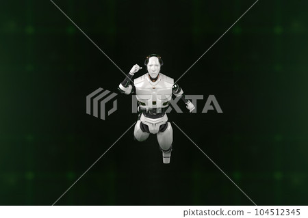 Futuristic world robots are running. Presentation of technology with robots. 3d rendering action of robot. Futuristic world robots are running. Presentation of technology with robots. 3d rendering action of robot. 104512345