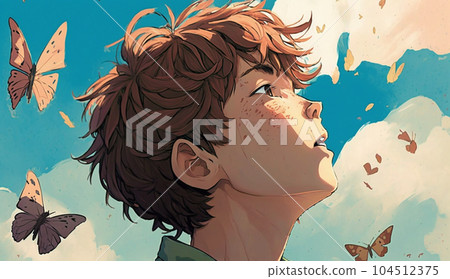 Sorei Jinroku：Jinroku先生沒有註意到他頭上的蝴蝶，張開嘴困倦地仰望著天空。 104512375