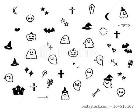 Illustration material: Hand-drawn simple cute Halloween illustration set Illustration material: Hand-drawn simple cute Halloween illustration set 104513102