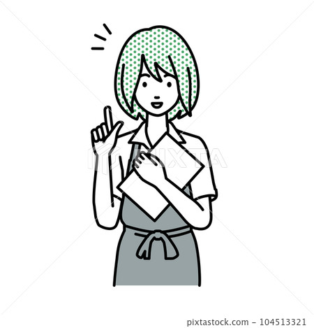 咖啡館店員的女人站起來,手裡拿著一份文件 咖啡館店員的女人站起來,手裡拿著一份文件 104513321