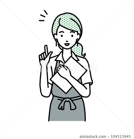 咖啡館店員的女人站起來，手裡拿著一份文件 104513945
