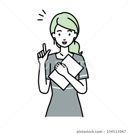 A woman in charge of an esthetician, receptionist, and waiter who stood up and held a document in her hand 104513947