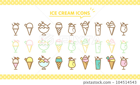 Ice cream, sundae and cream soda icon set 104514543