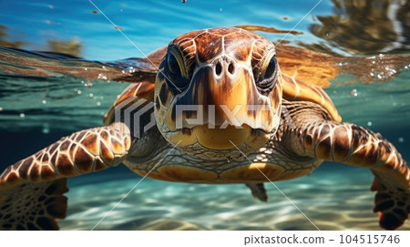 Hawaiian Green Sea Turtle swimming underwater. 104515746