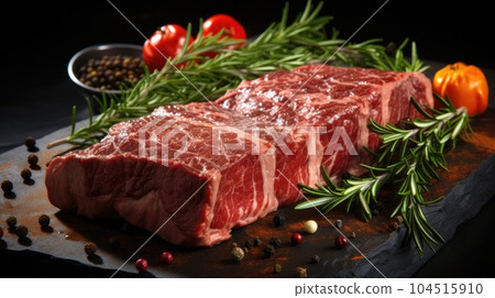 Fresh meat on a graphite background, Raw slices of meat and vegetables. Fresh meat on a graphite background, Raw slices of meat and vegetables. 104515910