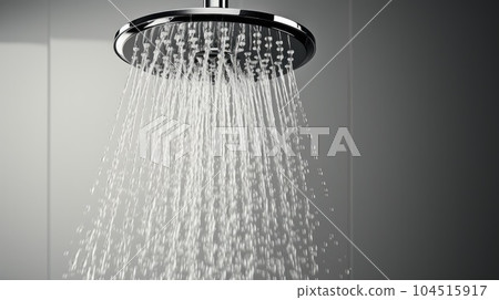 Fresh shower with water drops splashing, Water running from shower head and faucet. 104515917