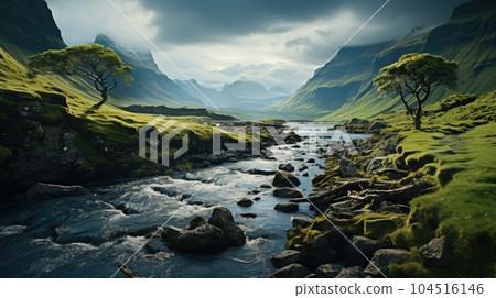 Fantastic summer scene of Sorvagsvatn lake on Vagarisland. Incredible morning of Faroe Islands. Fantastic summer scene of Sorvagsvatn lake on Vagarisland. Incredible morning of Faroe Islands. 104516146