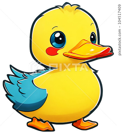 cartoon cute yellow duck with blue wings 104517409