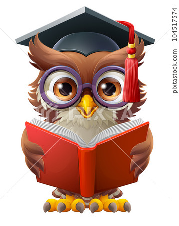 Wise Owl Cartoon Cute Professor Reading Book Wise Owl Cartoon Cute Professor Reading Book 104517574