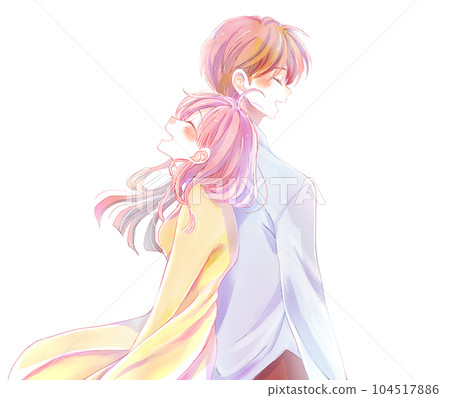 幸福的男人和女人背靠背 幸福的男人和女人背靠背 104517886