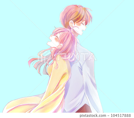 happy man and woman back to back 104517888