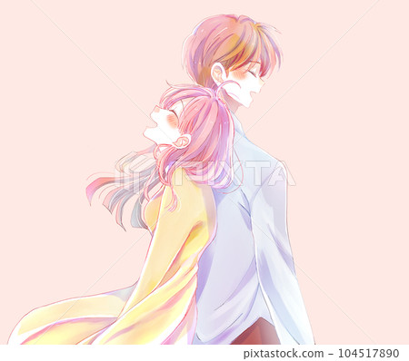 happy man and woman back to back 104517890