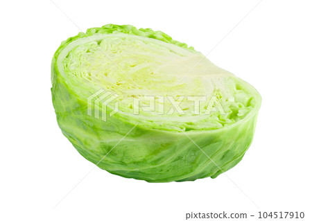 Ripe young green cabbage isolated on white background close up. File contains clipping path. 104517910