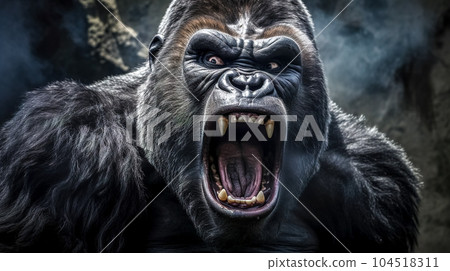 portrait of beast gorilla, furious animal, made with Generative AI 104518311