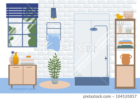 Modern bathroom interior. Flat design style vector illustration. Modern bathroom interior. Flat design style vector illustration. 104520857