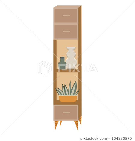 Vector flat illustration. Modern mid century wooden bookcase Vector flat illustration. Modern mid century wooden bookcase 104520870
