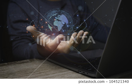 Digital marketing global network and data exchanges over the world 3D rendering. Digital marketing global network and data exchanges over the world 3D rendering. 104521340