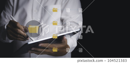Document Management System (DMS), Businessman access business connection online documentation database. 104521383