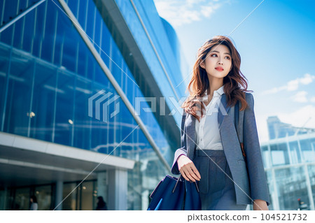 Business woman walking in the city (AI generated) 104521732