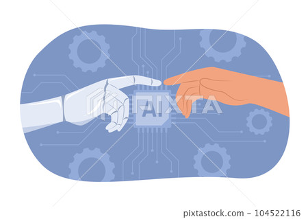 Human Hand Touching Robot Hand for Artificial Intelligence Technology Concept Illustration 104522116