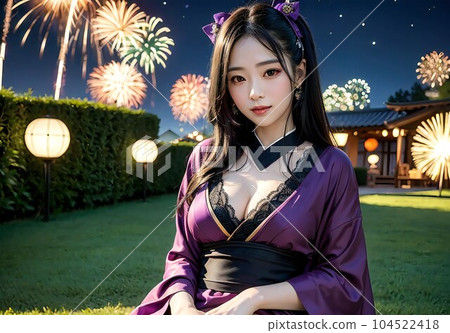 Sexy kimono girl with lace (AI generated) - Stock