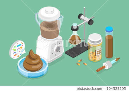 3D Isometric Flat Vector Conceptual Illustration of Fecal Microbiota Transplant 104523205