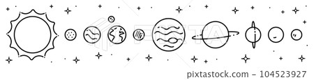 太陽系行星線描圖圖標 太陽系行星線描圖圖標 104523927