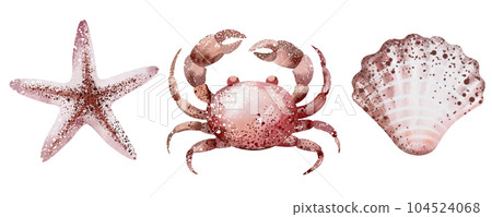Watercolor illustration of a cartoon fish. Marine inhabitants of the underwater world. illustration isolated on white background. education, postcard, sticker, sublimation. Watercolor illustration of a cartoon fish. Marine inhabitants of the underwater world. illustration isolated on white background. education, postcard, sticker, sublimation. 104524068
