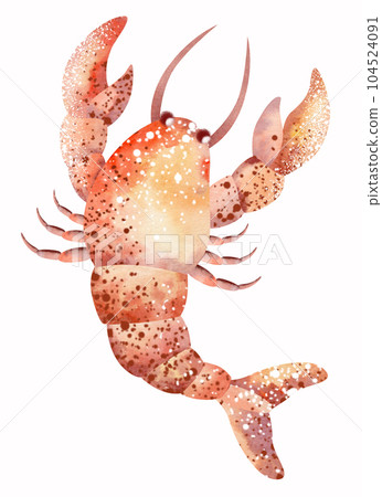 Watercolor illustrations of underwater marine animals octopus, seahorse, crab, starfish, jellyfish. Marine inhabitants of the underwater world. illustration, education, postcard, sticker, sublimation. 104524091