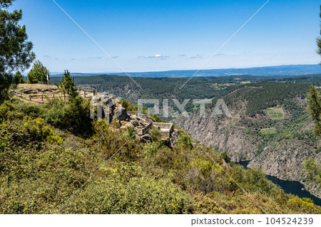 Hiking through the Canyon del Sil in Parada de Sil in Galicia, Spain, Europe 104524239