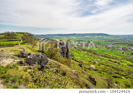 Ehrenbuergstein and the walberla rock near village Kirchehrenbach, county Forchheim, upper franconia, bavaria, germany 104524429