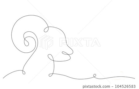 Aries zodiac constellation one single hand drawing continues line frame, banner. Vector stock illustration sheep isolated on white background. Editable stroke line. EPS10 104526583