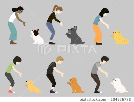 A simple and cute illustration of a small dog and its owner No main line 104526788