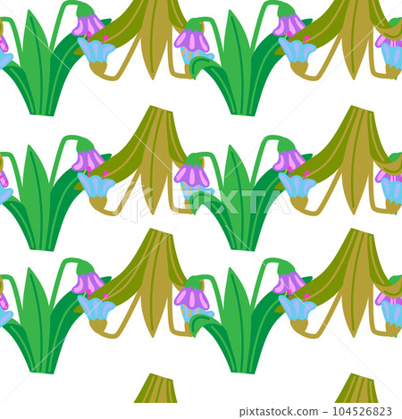 Bluebells and leaves seamless pattern. Lily botanical wallpaper. Bluebells and leaves seamless pattern. Lily botanical wallpaper. 104526823